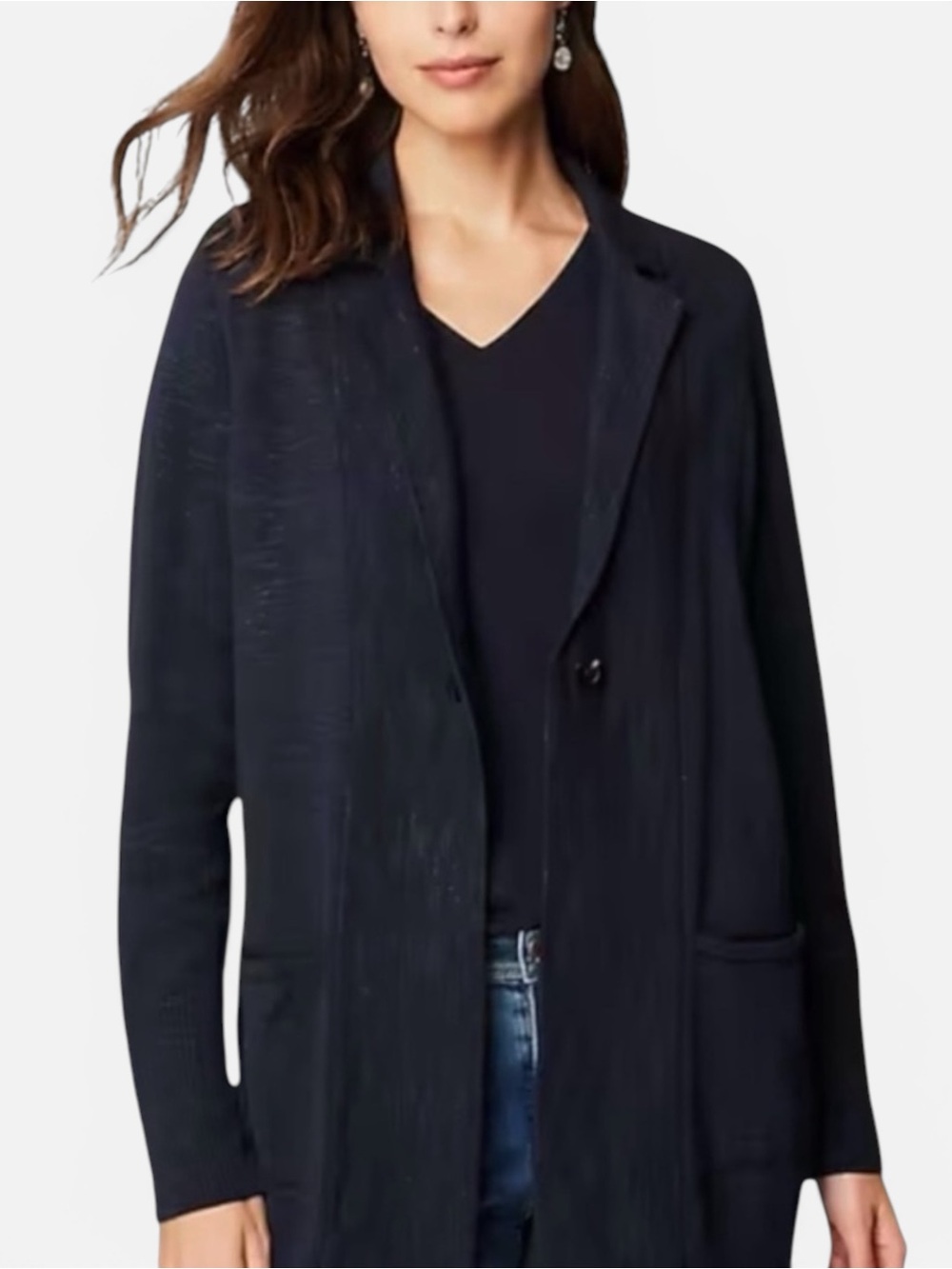 J Jill Cotton Blend Notch Collar Sweater Blazer Jacket Navy XS Business Casual